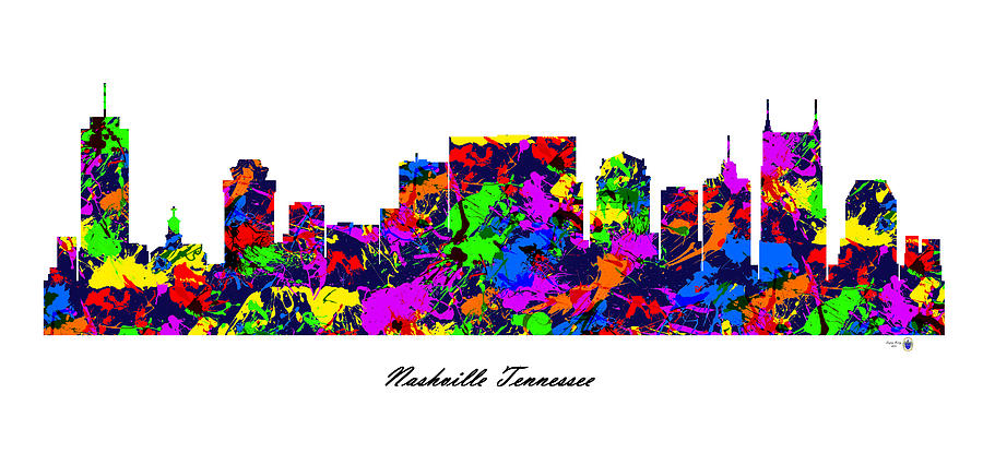 Nashville Tennessee Paint Splatter Skyline Digital Art by Gregory Murray