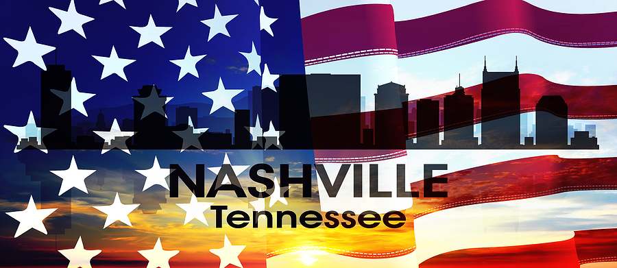 Nashville TN Patriotic Large Cityscape Mixed Media by Angelina Tamez