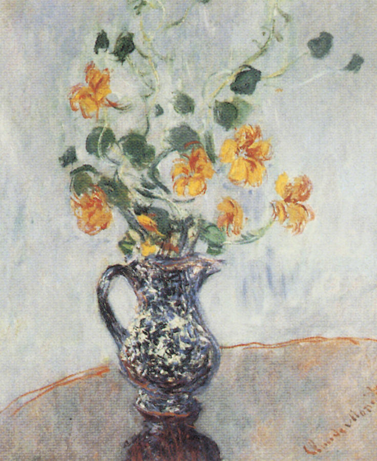 Claude Monet Painting - Nasturtiums in a Blue Vase by Claude Monet