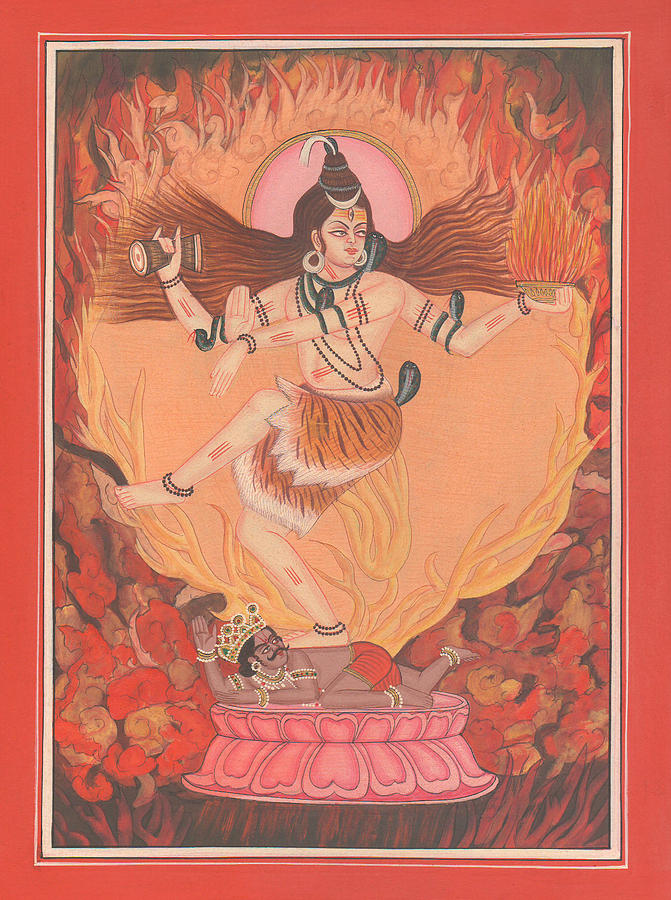 Nataraja Shiva Shankar Tandava Dance Hindu Mysterious Painting Artwork Artist Print  Painting by A K Mundhra