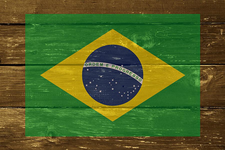 Flag Digital Art - Brazil National flag on Wood by Movie Poster Prints