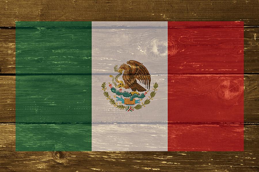 Eagle Digital Art - Mexico National flag on Wood by Movie Poster Prints