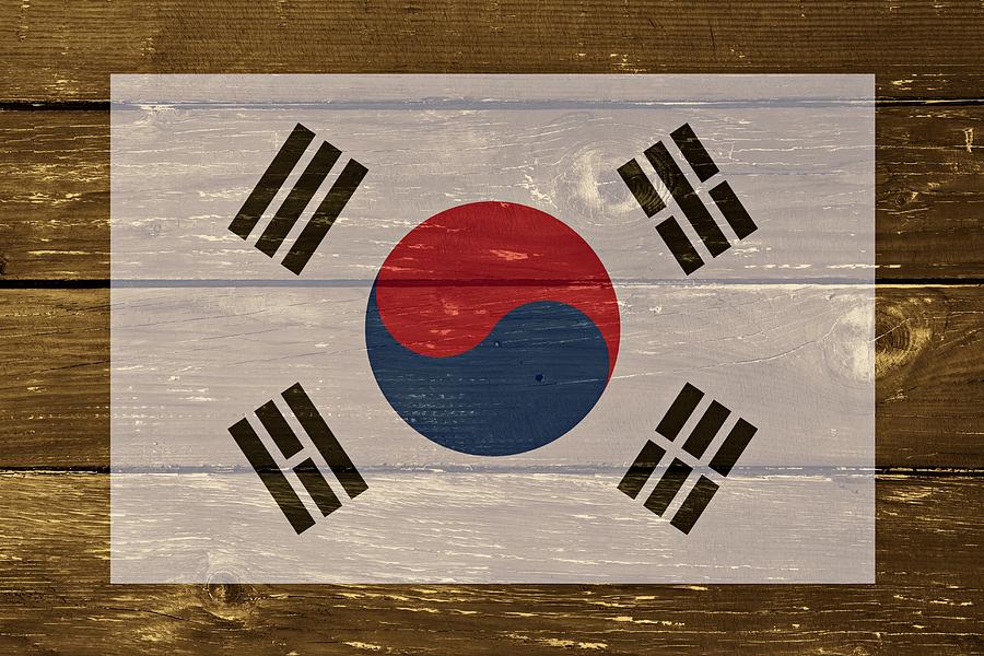 Flag Digital Art - South Korea National Flag on Wood by Movie Poster Prints
