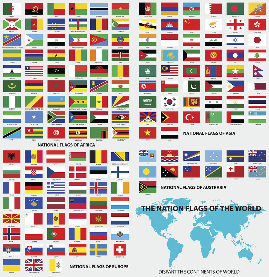 National flags of the world Drawing by MyFortis