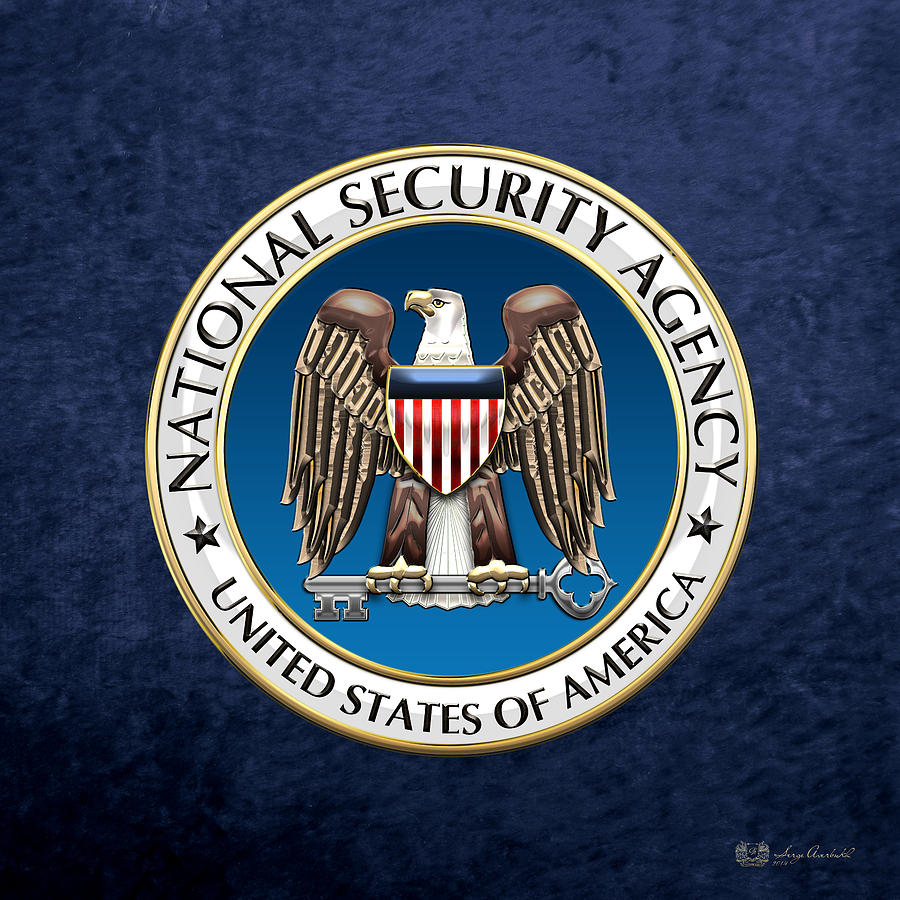 National Security Agency - N S A Emblem on Blue Velvet Digital Art by Serge Averbukh