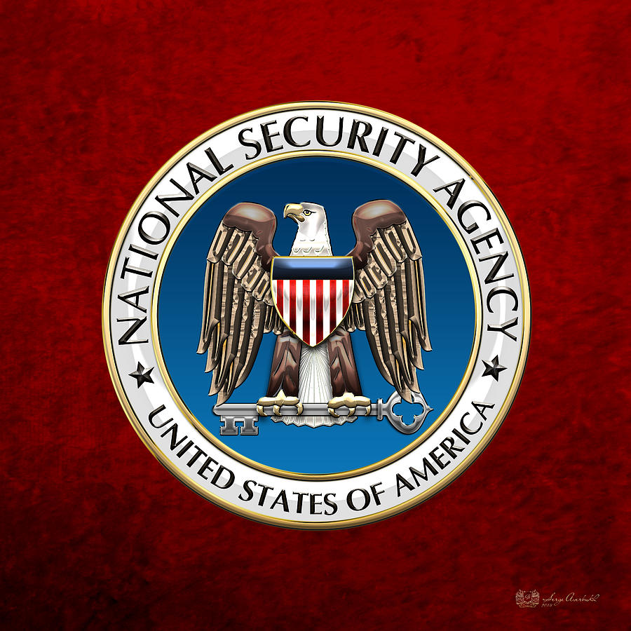 National Security Agency - N S A Emblem on Red Velvet Digital Art by Serge Averbukh