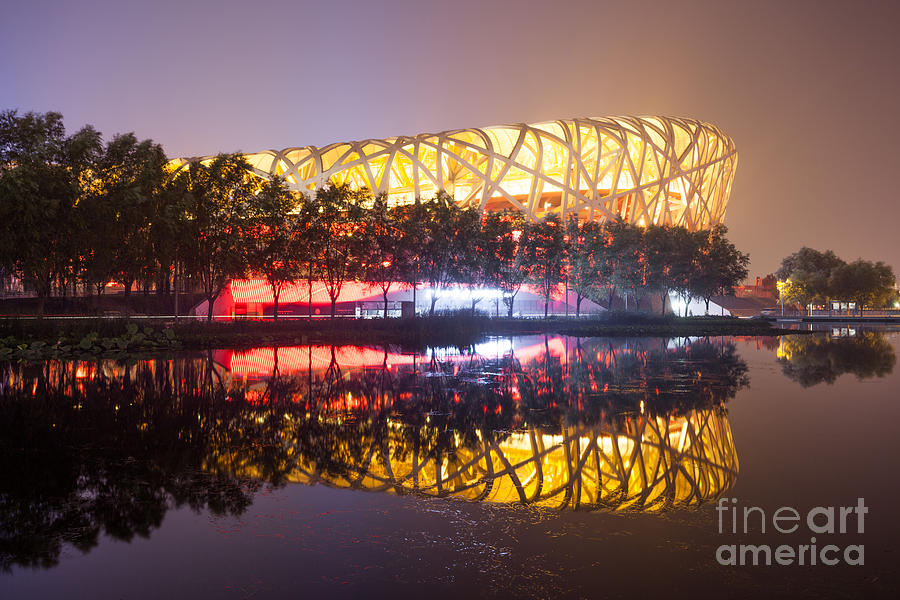 National stadium birds nest in Beijing at night Photograph by Matteo Colombo