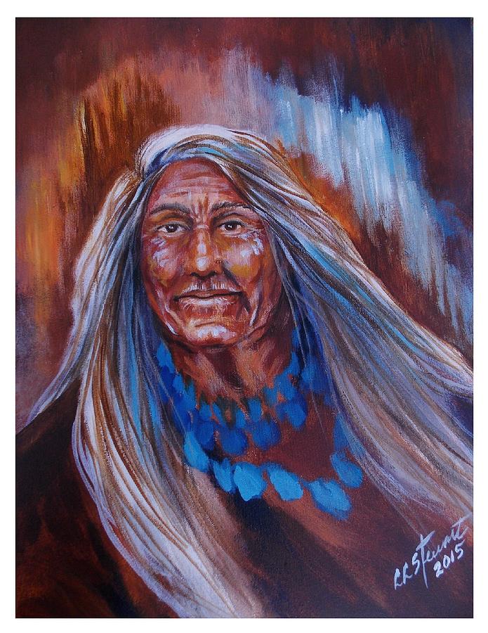 Portrait Painting - Native Amercian Elder by L L Stewart