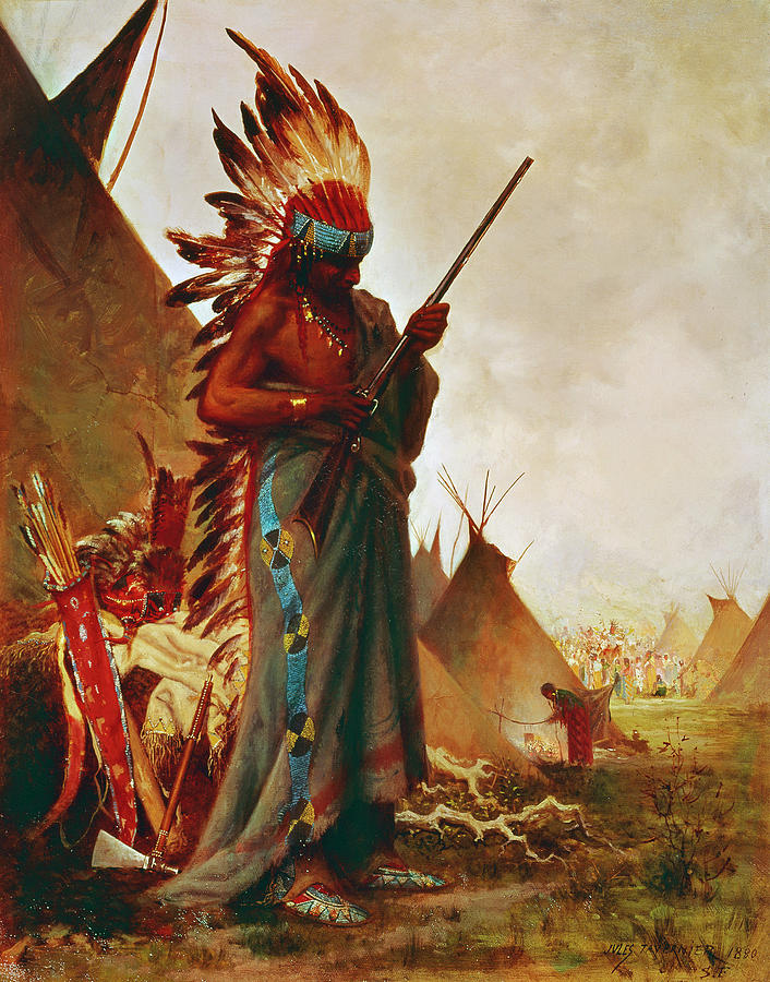 Feather Still Life Painting - Native American And Rifle by Granger