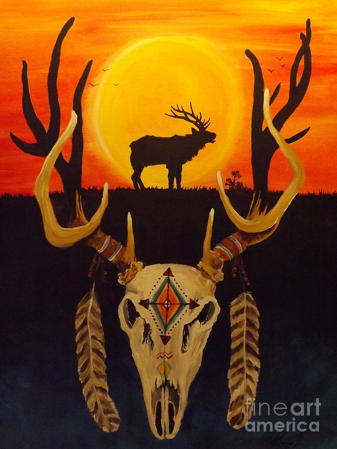Native American Art Brother Elk 18x24 Acrylic On Canvas Southwest Decor