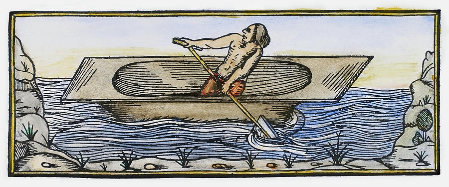 Transportation Painting - Native American Canoe, 1547 by Granger