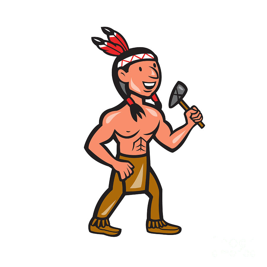 Native American Holding Tomahawk Cartoon Digital Art by Aloysius Patrimonio  - Pixels