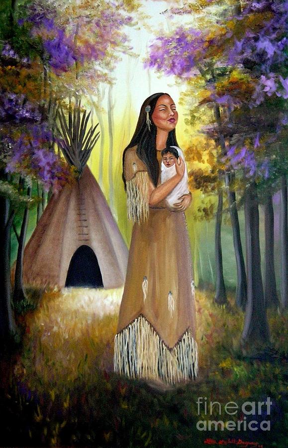 Native American Painting - Native American Mother and Child by Lora Duguay
