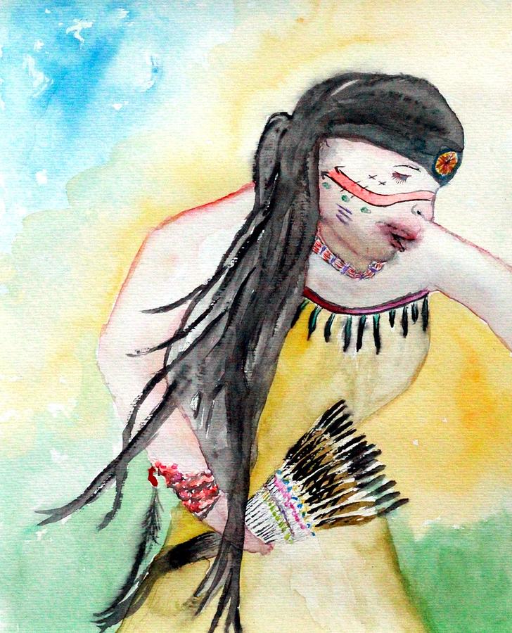 Feather Painting - Native American Woman Dancer by Ayasha Loya