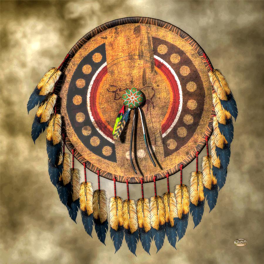 Crow Digital Art - Native American Shield by Daniel Eskridge