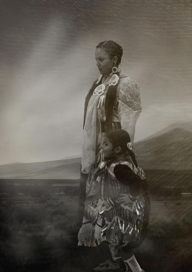 Desert Photograph - Native American Two Woman BW by Karen  W Meyer