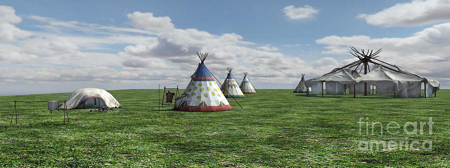 Vintage Digital Art - Native American Village by Design Windmill