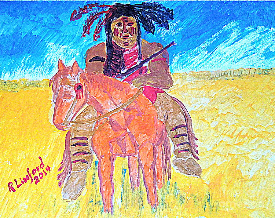 Native American Warrior 1 Micah 5 verse 8 Painting by Richard W Linford