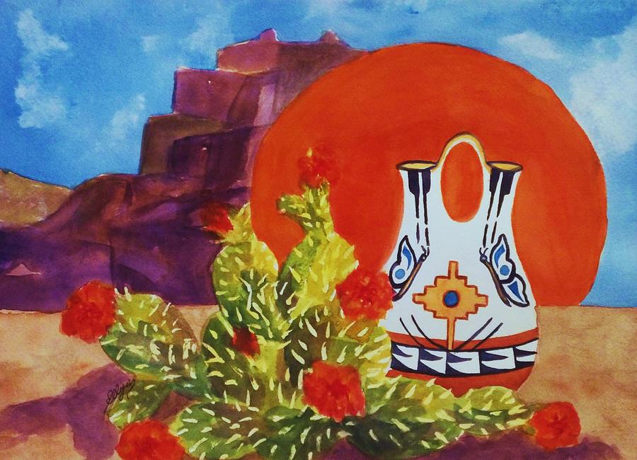 Native American Wedding Vase and Cactus Painting by Ellen Levinson