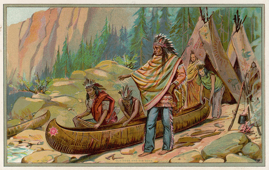 Native Americans And Their Canoes by Mary Evans Picture Library