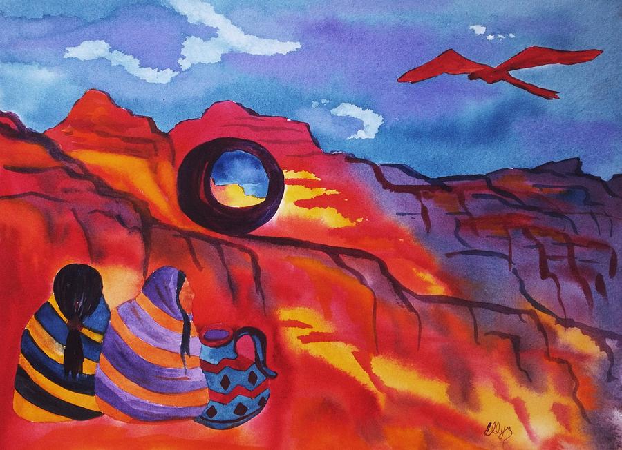 Native Women at Window Rock Painting by Ellen Levinson