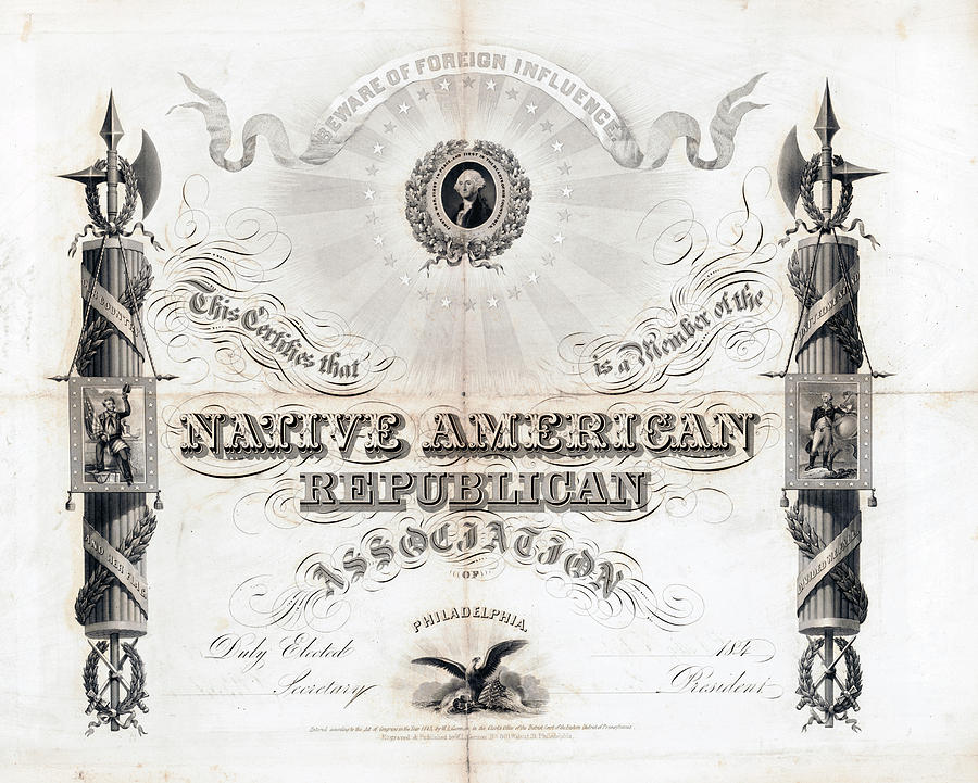 Nativist Certificate, C1845 Painting by Granger
