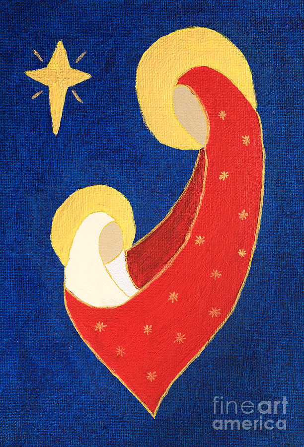 Nativity on Blue Painting by Pattie Calfy