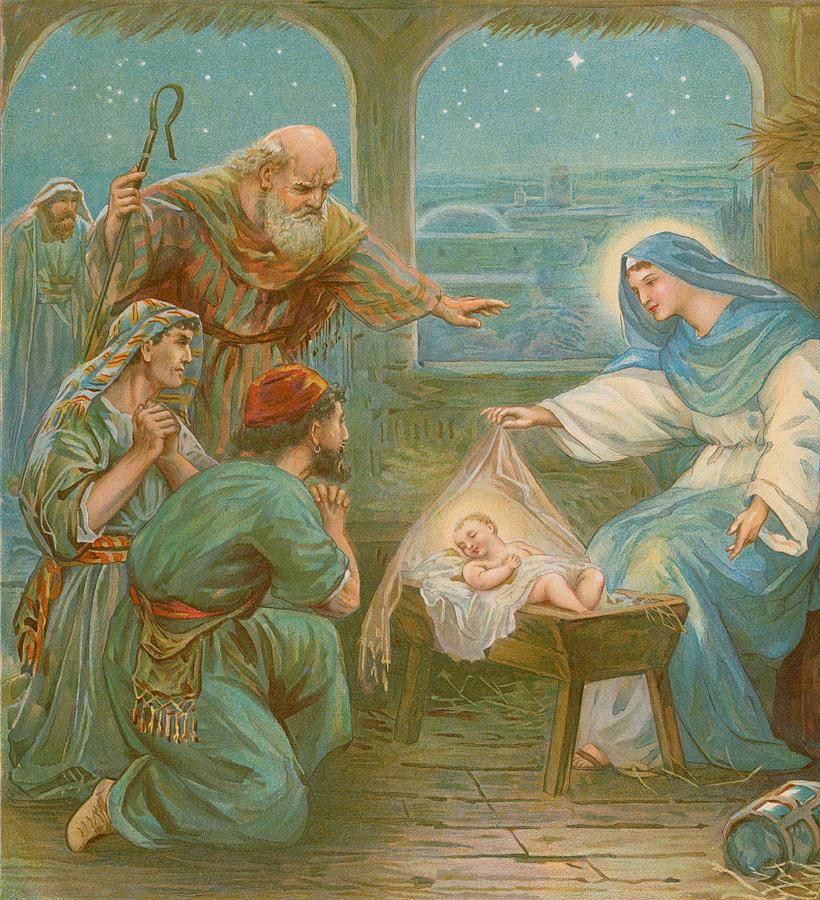 Nativity Scene Painting by English School