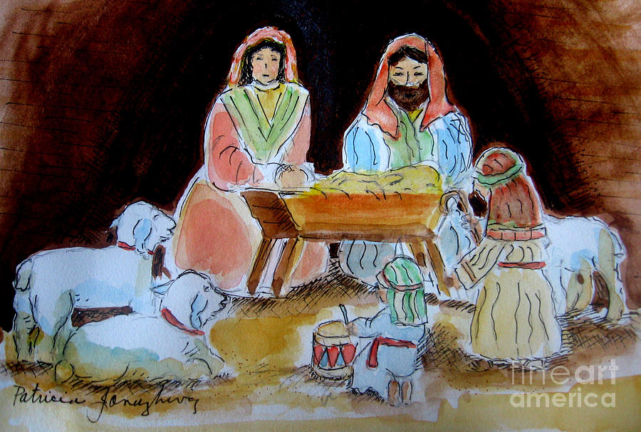 Nativity with Little Drummer Boy Painting by Patricia Januszkiewicz