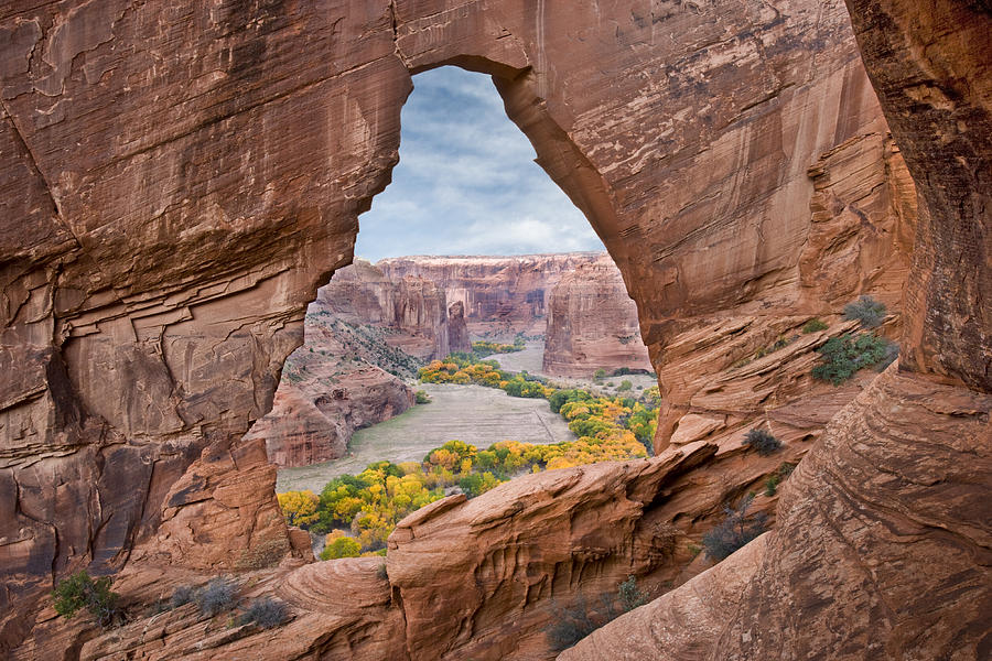 Landscape Photograph - Natural Arch And River Valley Canyon De by Tom Vezo