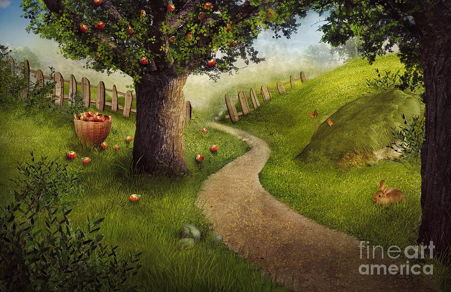 Nature Digital Art - Nature design - apple orchard by Mythja Photography