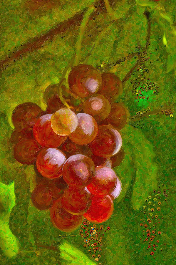 Nature goodness grapes on the vine Painting by Angela Stanton