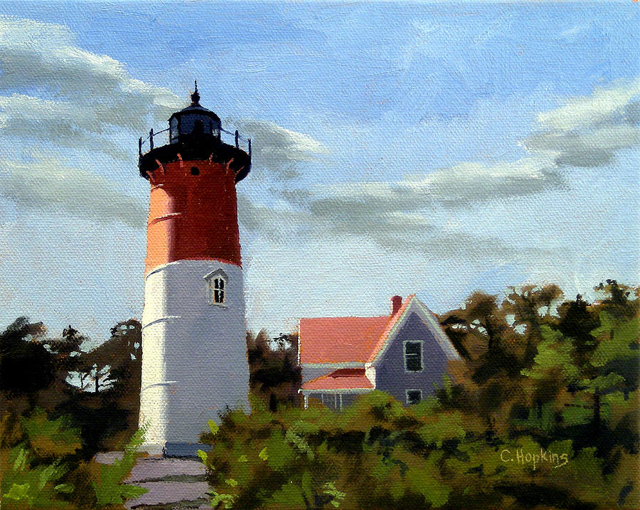 Shell Painting - Nauset Lighthouse Cape Cod Massachusetts by Christine Hopkins