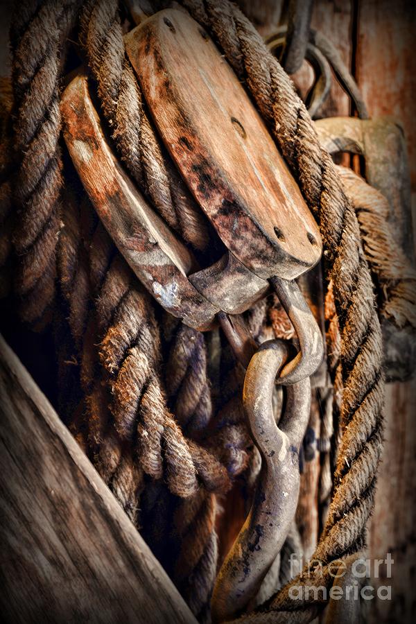 Nautical - Boat - Block and Tackle with Rope Photograph by Paul Ward