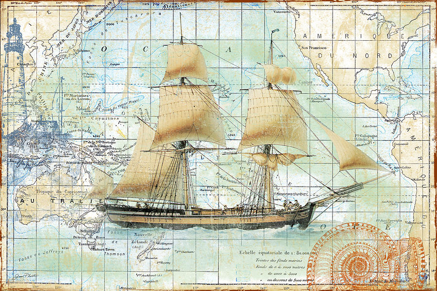 Nautical Journey-B Digital Art by Jean Plout