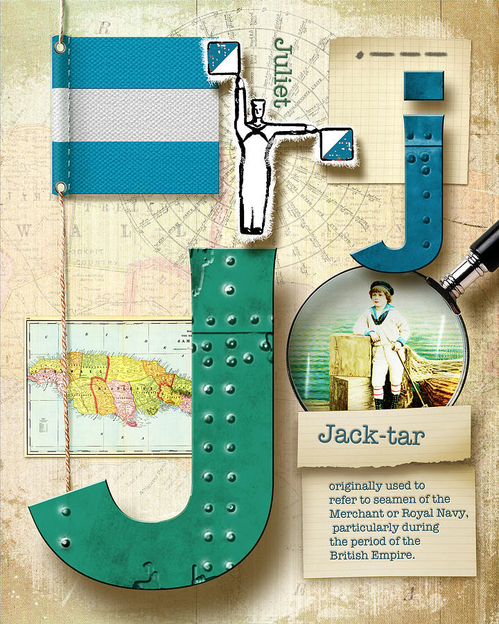 Flag Semaphore Digital Art - Navy Alphabet Nautical Letter J by Vanessa Bates
