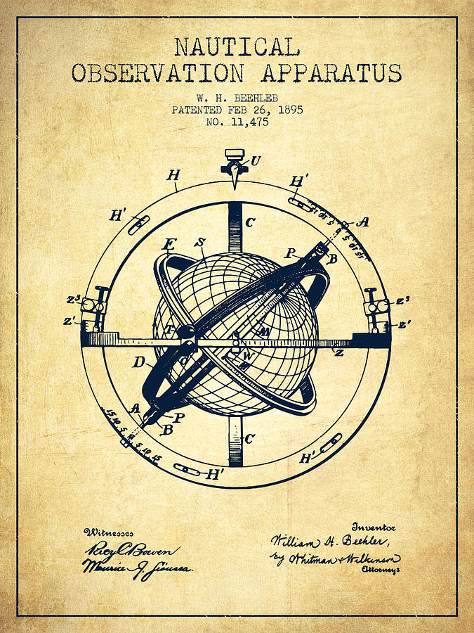 Vintage Digital Art - Nautical Observation Apparatus Patent From 1895 - Vintage by Aged Pixel