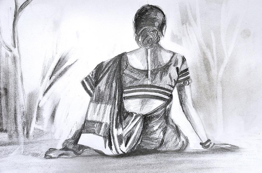 Nauwari sari Drawing by Parag Pendharkar