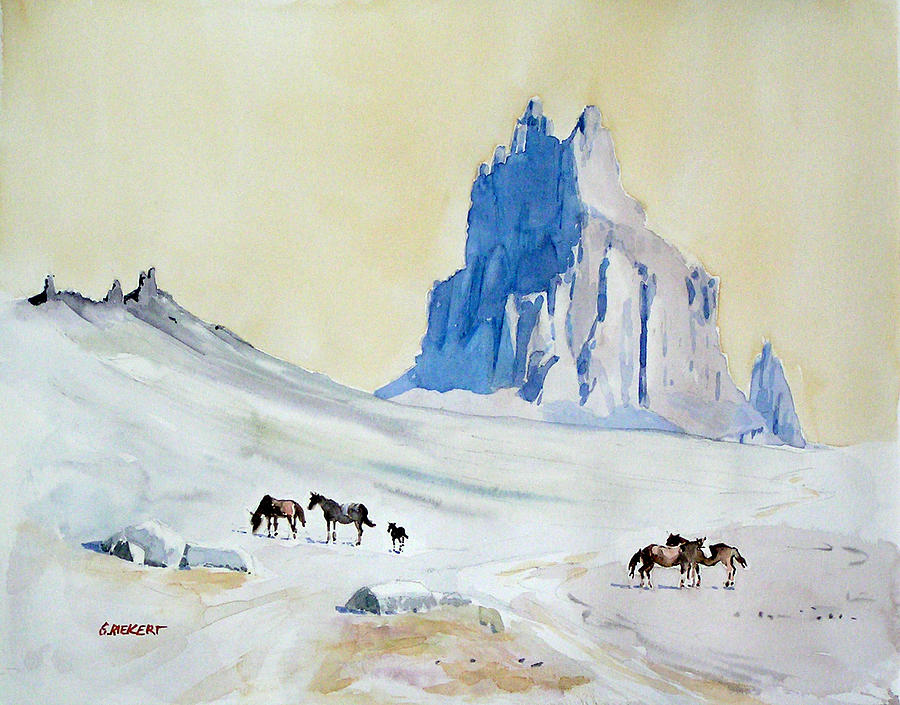 Navajo Horses at Shiprock Painting by Godo Riekert - Pixels