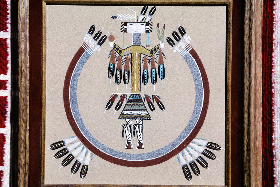 Vintage Navajo Indian Sand Painting Framed Native American 