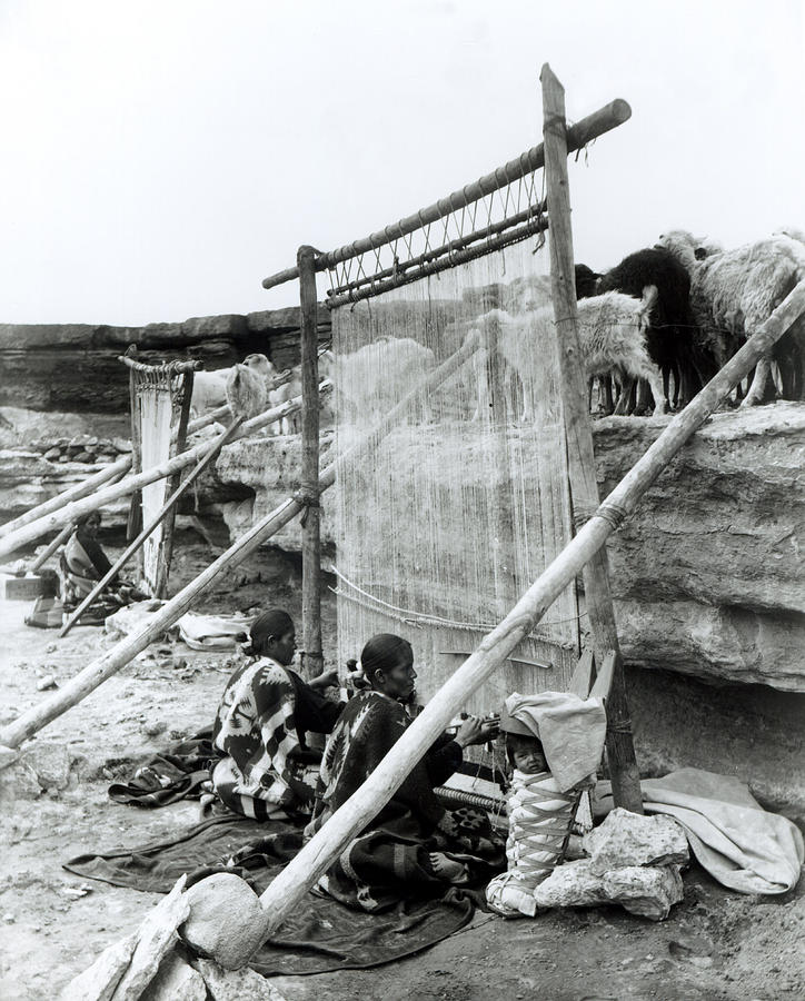 Goat Photograph - Navajo Weavers, C.1914 Bw Photo by William J. Carpenter