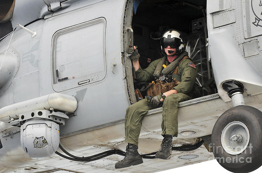 Transportation Photograph - Naval Aircrewman Acts In An Sh-60b Sea by Stocktrek Images