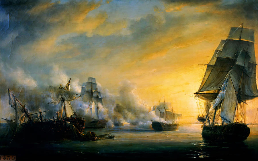 Naval Battle between the French and the English fleet near Cadiz Painting by Celestial Images