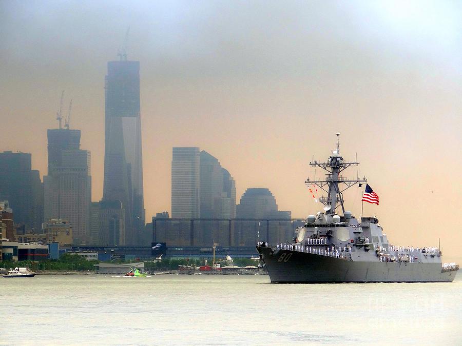 Naval Ship Passes One World Trade Center Photograph by Ed Weidman