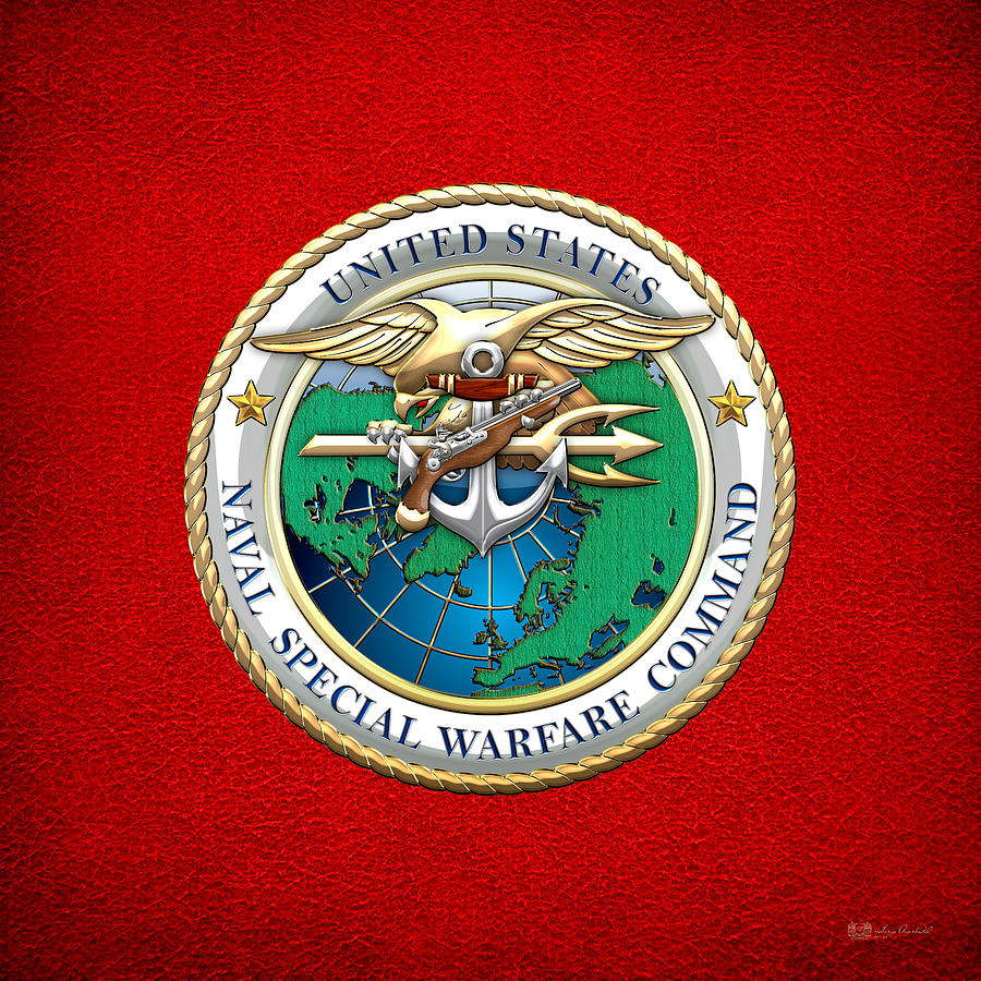 Naval Special Warfare Command - N S W C - Emblem on Red Digital Art by Serge Averbukh