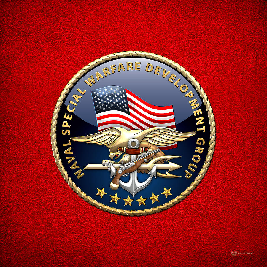 Naval Special Warfare Development Group - D E V G R U - Emblem on Red Digital Art by Serge Averbukh