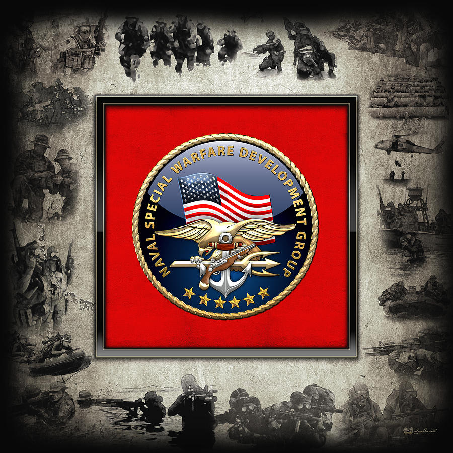 Naval Special Warfare Development Group - D E V G R U - Emblem over Navy S E A Ls Collage Digital Art by Serge Averbukh