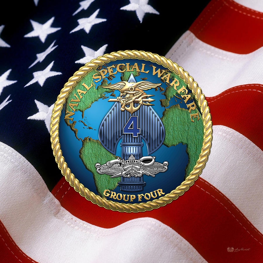 Naval Special Warfare Group Four - N S W G-4 - over U. S. Flag Digital Art by Serge Averbukh