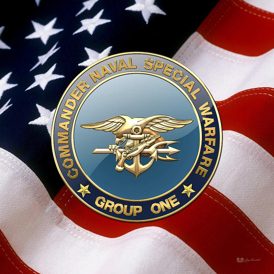 Naval Special Warfare Group ONE - N S W G-1 - Emblem over U. S .Flag Digital Art by Serge Averbukh