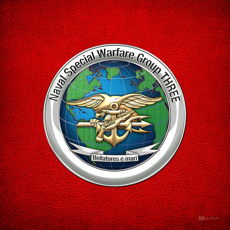 Naval Special Warfare Group Three - N S W G-3 - on Red Digital Art by Serge Averbukh